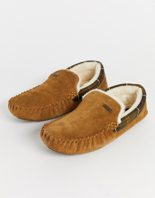 Barbour Monty faux fur lined slippers in tan