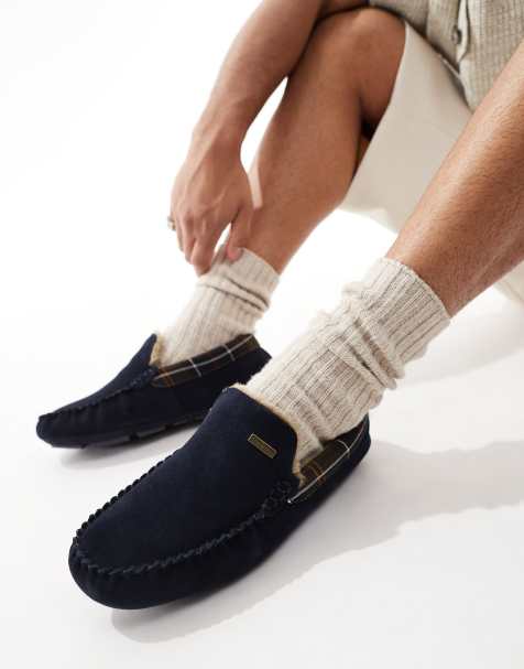 Barbour Monty moccasin slippers in navy - view 1