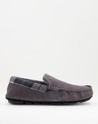 Barbour Monty suede moccasin slippers in grey
