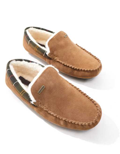 Barbour Monty suede slippers in tan ASOS