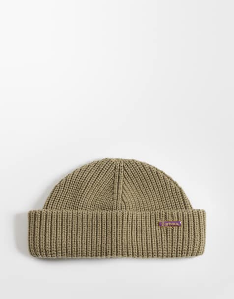 Barbour Mosely knitted logo fisherman beanie in beige - view 1