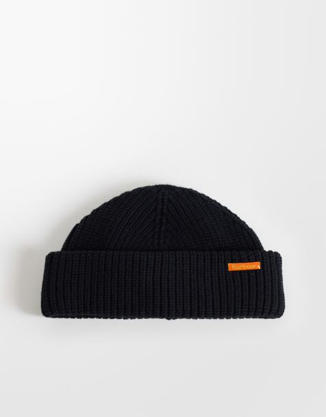 Barbour Mosely knitted logo fisherman beanie in black - view 1