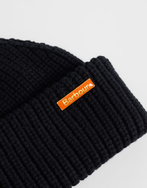 Barbour Mosely knitted logo fisherman beanie in black, 2 of 3