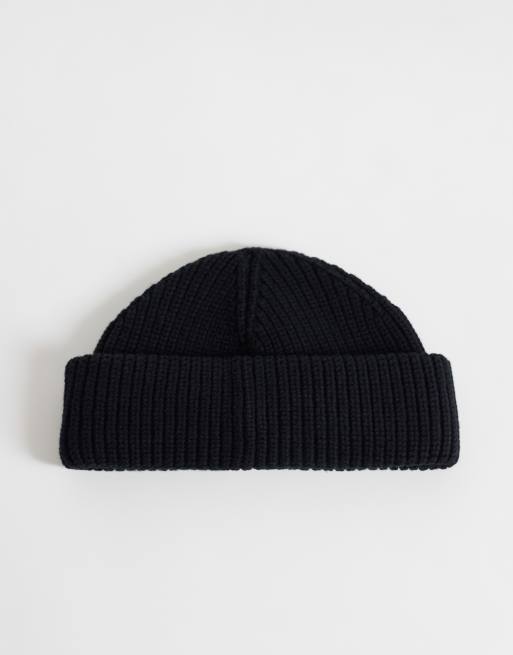 Barbour Mosely knitted logo fisherman beanie in black, 3 of 3