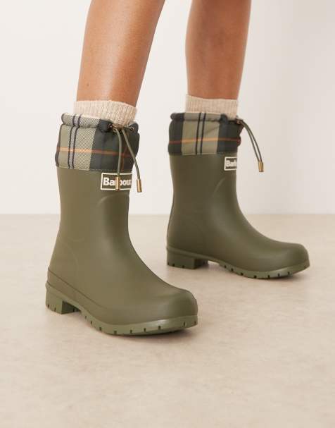 Barbour Mowbray mid gumboots in olive green / ancient tartan - view 1