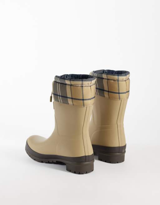 Barbour Mowbray tartan mid welly boots in beige, 3 of 4