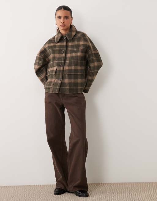 Barbour Myla wool tartan check coat in green/brown, 2 of 4