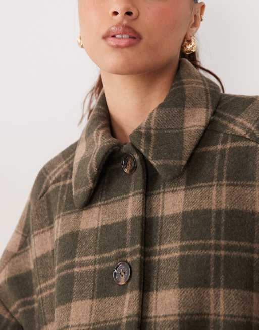 Barbour Myla wool tartan check coat in green/brown, 3 of 4