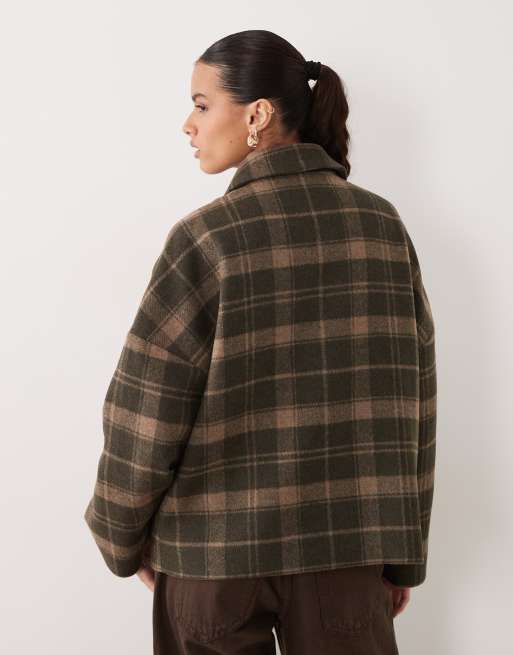 Barbour Myla wool tartan check coat in green/brown, 4 of 4