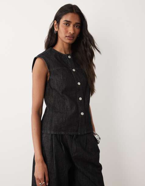 Barbour Myra relaxed overdyed denim sleeveless shirt in black - view 1