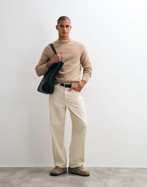 Barbour Newtown knitted crew neck jumper in beige, 2 of 5