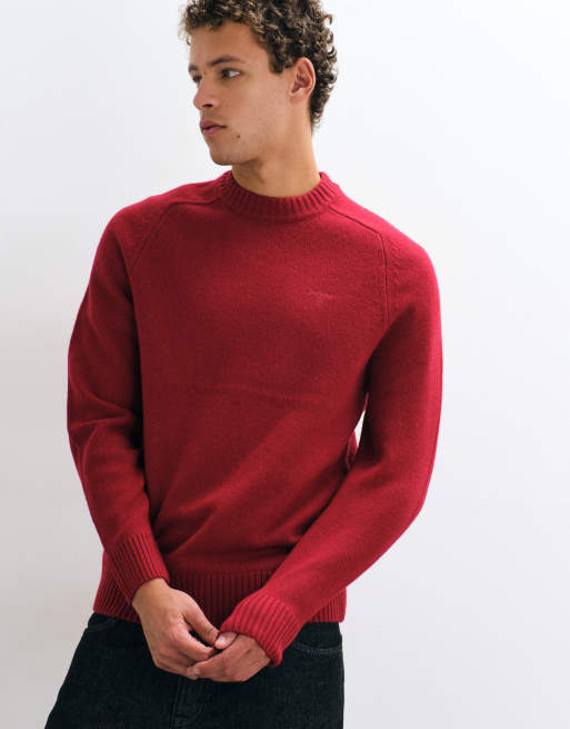 Barbour Newtown knitted crew neck jumper in red, 3 of 5