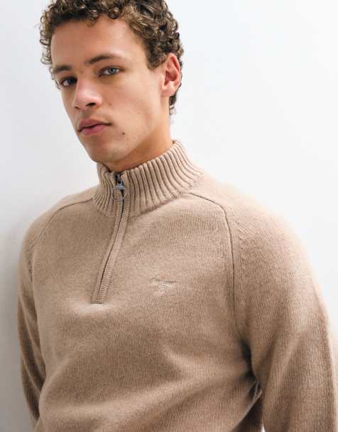 Barbour Newtown knitted half zip sweatshirt in beige - view 1