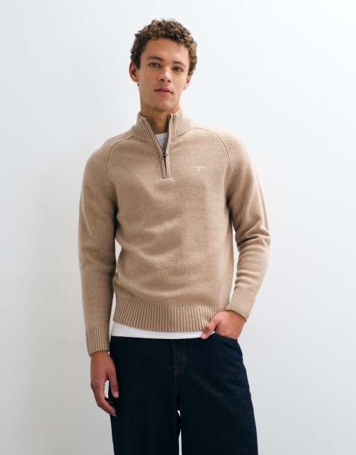 Barbour Newtown knitted half zip sweatshirt in beige, 4 of 5