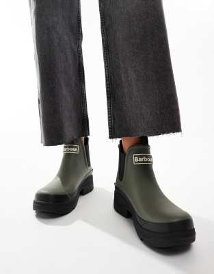 Barbour Nimbus chelsea gumboots in olive/black