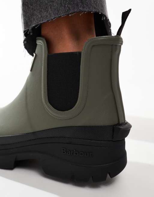 Barbour Nimbus chelsea gumboots in olive/black ASOS