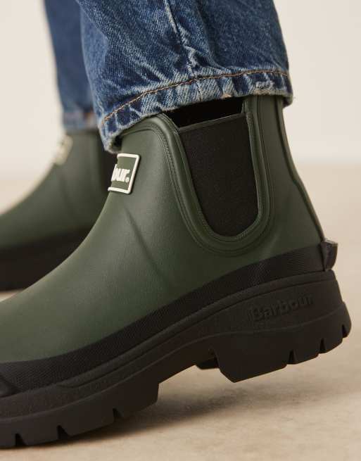 Barbour nimbus chelsea short welly in olive green/black | ASOS