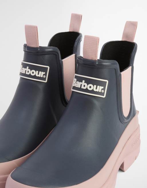 Barbour Nimbus chunky chelsea wellington boots in blue and pink, 2 of 4