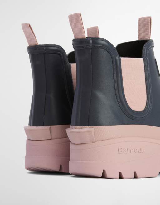 Barbour Nimbus chunky chelsea wellington boots in blue and pink, 4 of 4