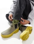 [Barbour] Barbour Nimbus contrast sole short gumboots in khaki/limeade-Green 36 Dusky green
