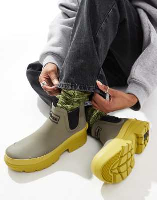 Nimbus contrast sole short wellington boots in khaki/limeade