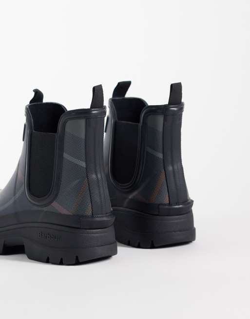 Barbour Nimbus tartan chelsea welly boots in navy, 4 of 6