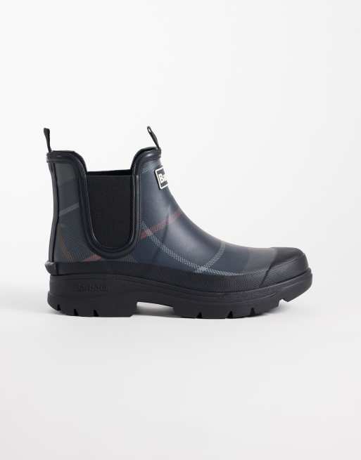 Barbour Nimbus tartan chelsea welly boots in navy, 5 of 6