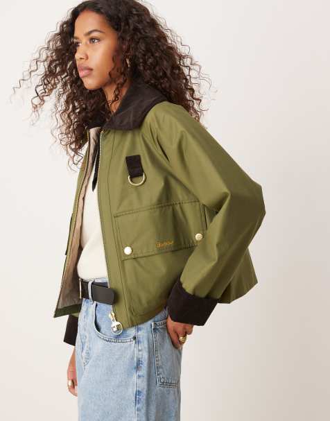 Barbour Nora Casual  Jacket in dark moss/light sand/dark moss - view 1