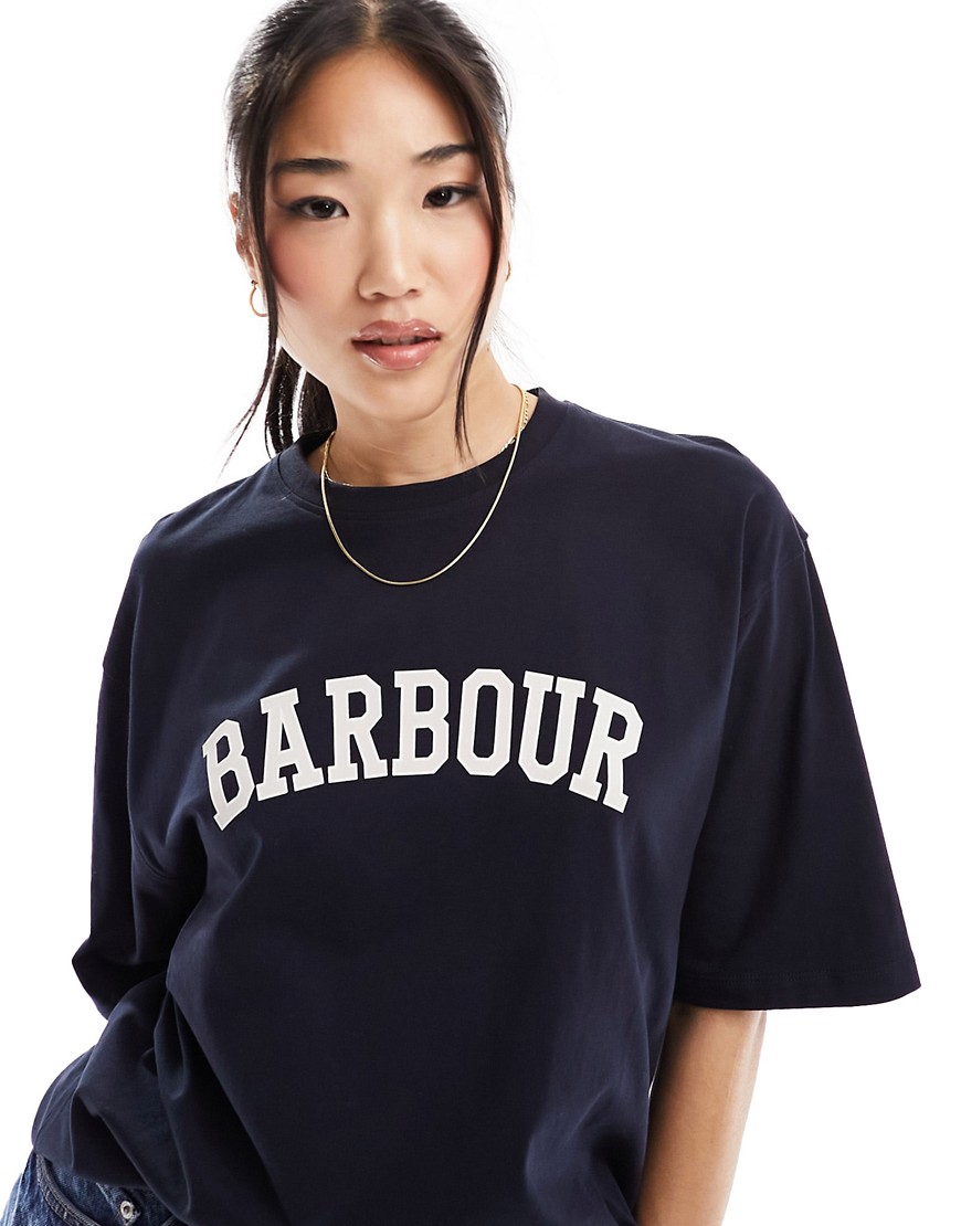 Barbour Northburn logo boyfriend t-shirt in navy-Black