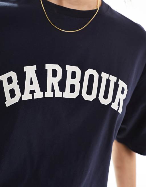 Barbour Northburn logo boyfriend t-shirt in navy | ASOS