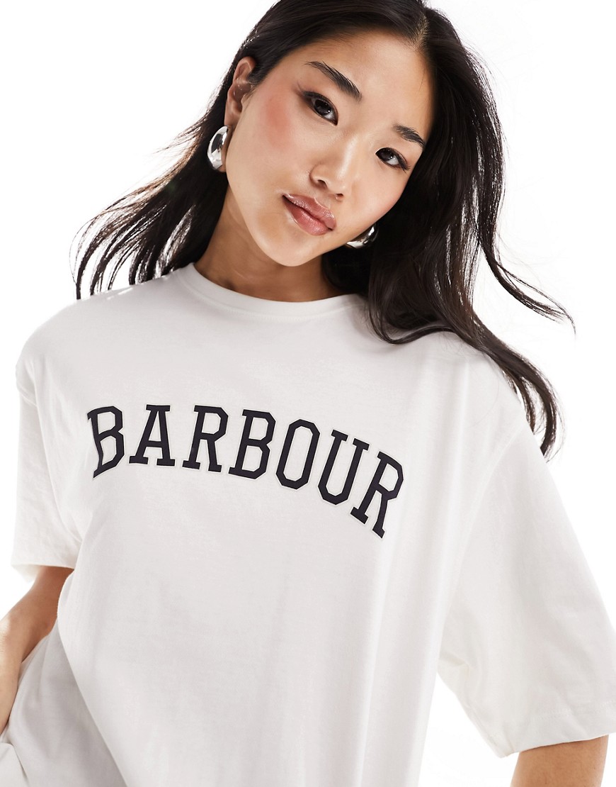 Barbour Northburn logo boyfriend t-shirt in off white