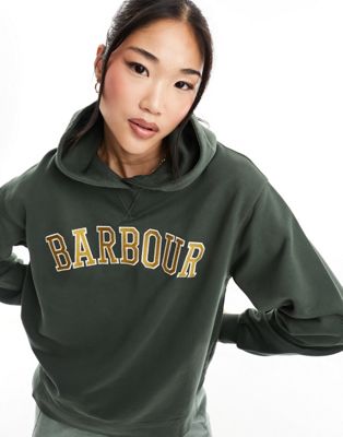 Barbour Northumberland logo relaxed hoodie in green - ASOS Price Checker