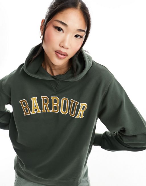 Barbour Northumberland logo relaxed hoodie in green | ASOS