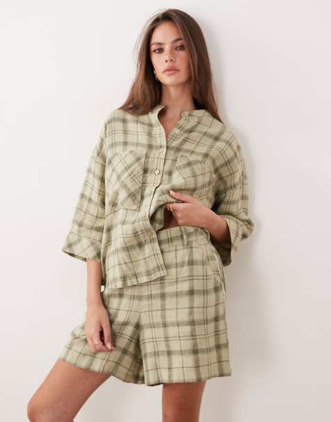 Barbour Orla linen tartan shorts in green (part of a set) - view 1