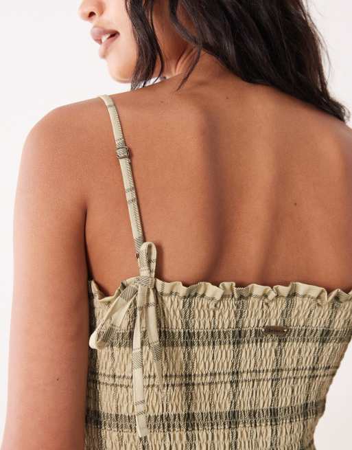 Barbour Orla shirred tartan strappy midi dress in green, 4 of 4