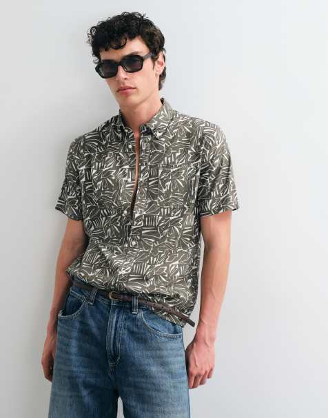 Barbour Orton short sleeve summmer printed shirt in green 