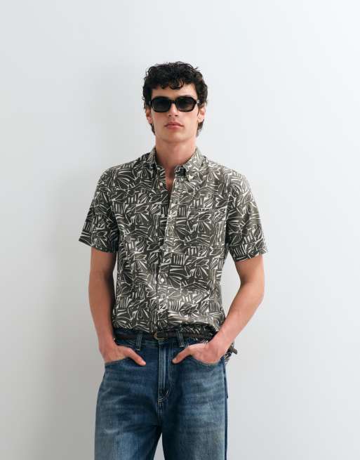 Barbour Orton short sleeve summmer printed shirt in green , 5 of 5