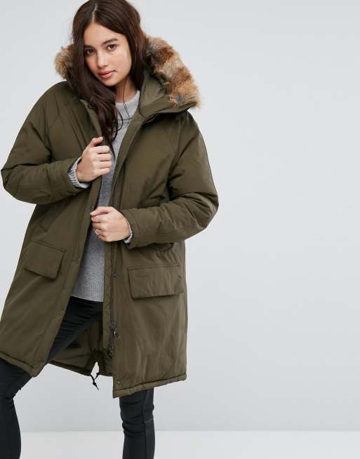 Barbour Oversized Hooded Parka with Detachable Faux Fur Trim | ASOS