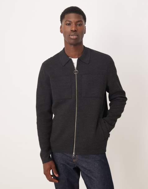 Barbour oversized knitted zip through in charcoal marl - view 1