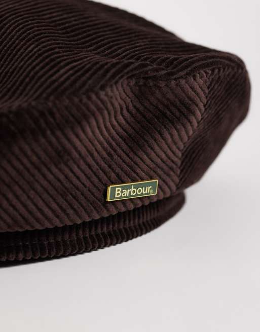 Barbour Overton cord logo beret hat in dark brown, 2 of 3
