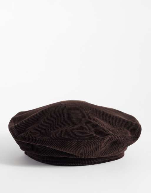 Barbour Overton cord logo beret hat in dark brown, 3 of 3