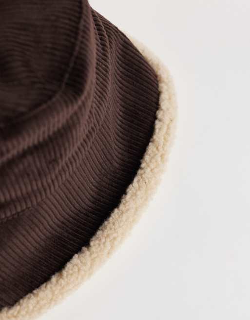 Barbour Overton reversible cord/fleece logo bucket hat in brown/beige, 3 of 3