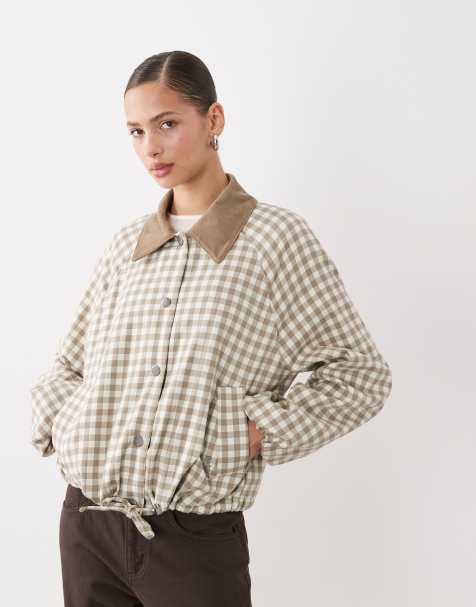 Barbour Ovingham contrast collared jacket in beige gingham - view 1
