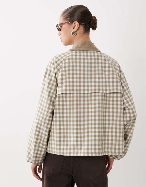 Barbour Ovingham contrast collared jacket in beige gingham , 4 of 4