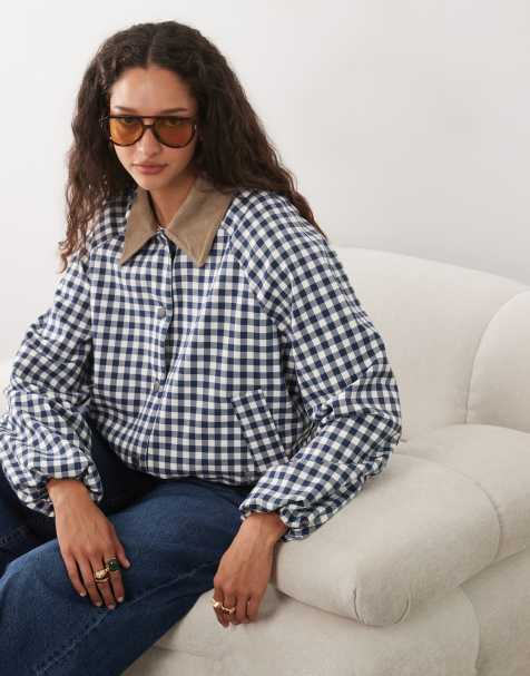 Barbour Ovingham contrast collared jacket in blue gingham - view 1