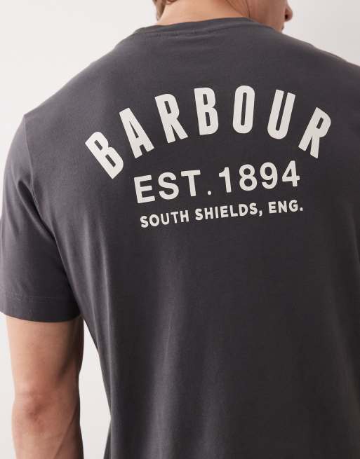Barbour Packling relaxed graphic logo t-shirt with back print in charcoal grey, 5 of 5