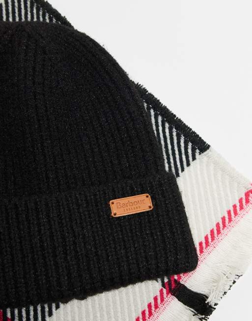 Barbour Pendle beanie & blair scarf gift set in black multi, 2 of 3