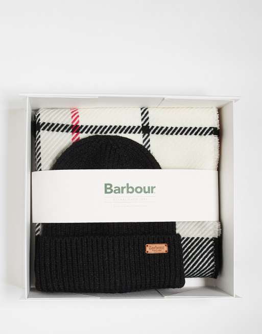 Barbour Pendle beanie & blair scarf gift set in black multi, 3 of 3