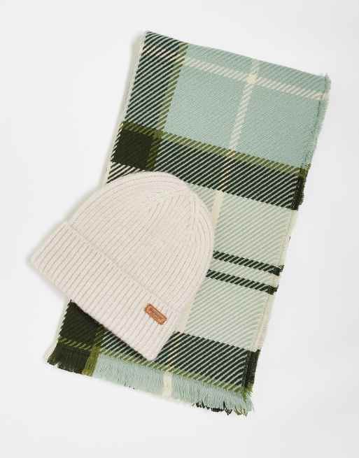 Barbour Pendle beanie & blair scarf gift set in stone multi