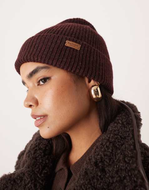 Barbour Pendle beanie hat in wine - view 1